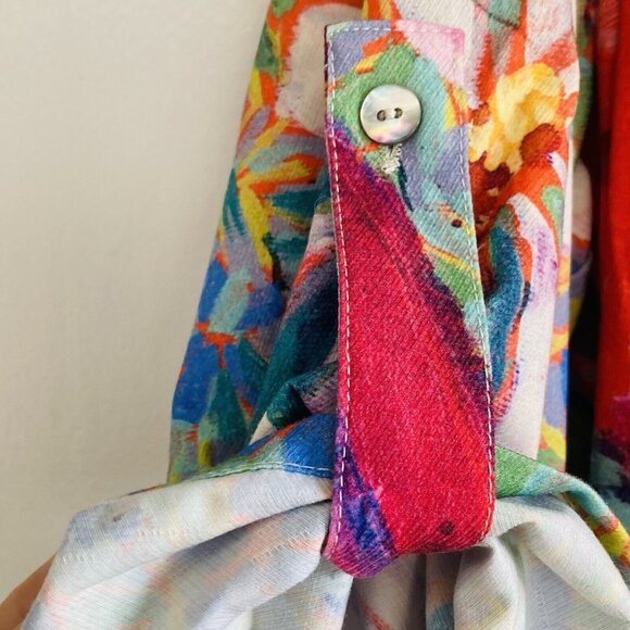 CLAIRE DESJARDINS Shirt Dress Tab Sleeve Abstract Floral Popover Bamboo Blend XL - Picture 4 of 14